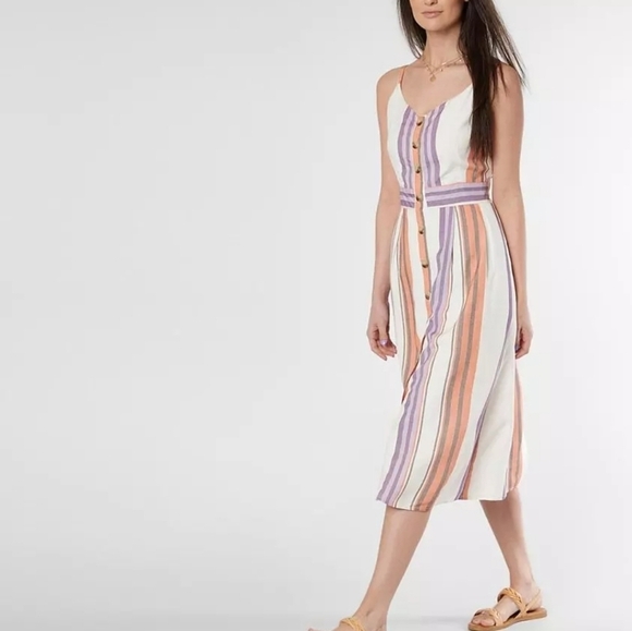 DAYTRIP Sleeveless Striped Midi Dress White Purple Orange Womens Size M - Picture 1 of 15
